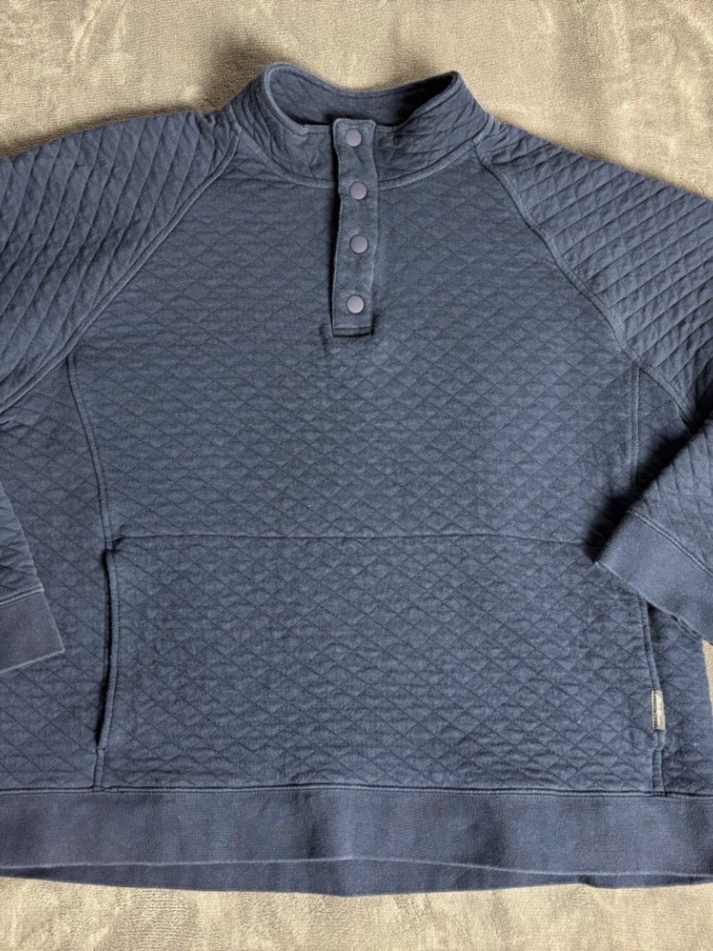 Eddie Bauer Men's L Quarter Snap Mock Quilted Pullover Navy Blue Front Pocket